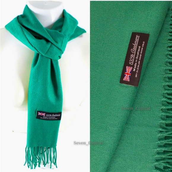 New Scarf 100% Cashmere Scarf Solid Medium Green - Picture 2 of 3